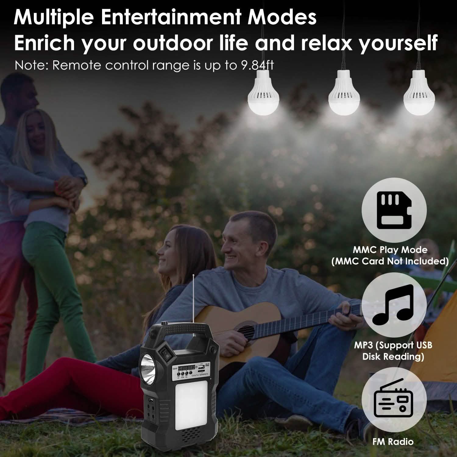 Portable Solar Power Station with Flashlight and 3 Lighting Bulbs Outdoor Recreation - Tophatter Daily Deals