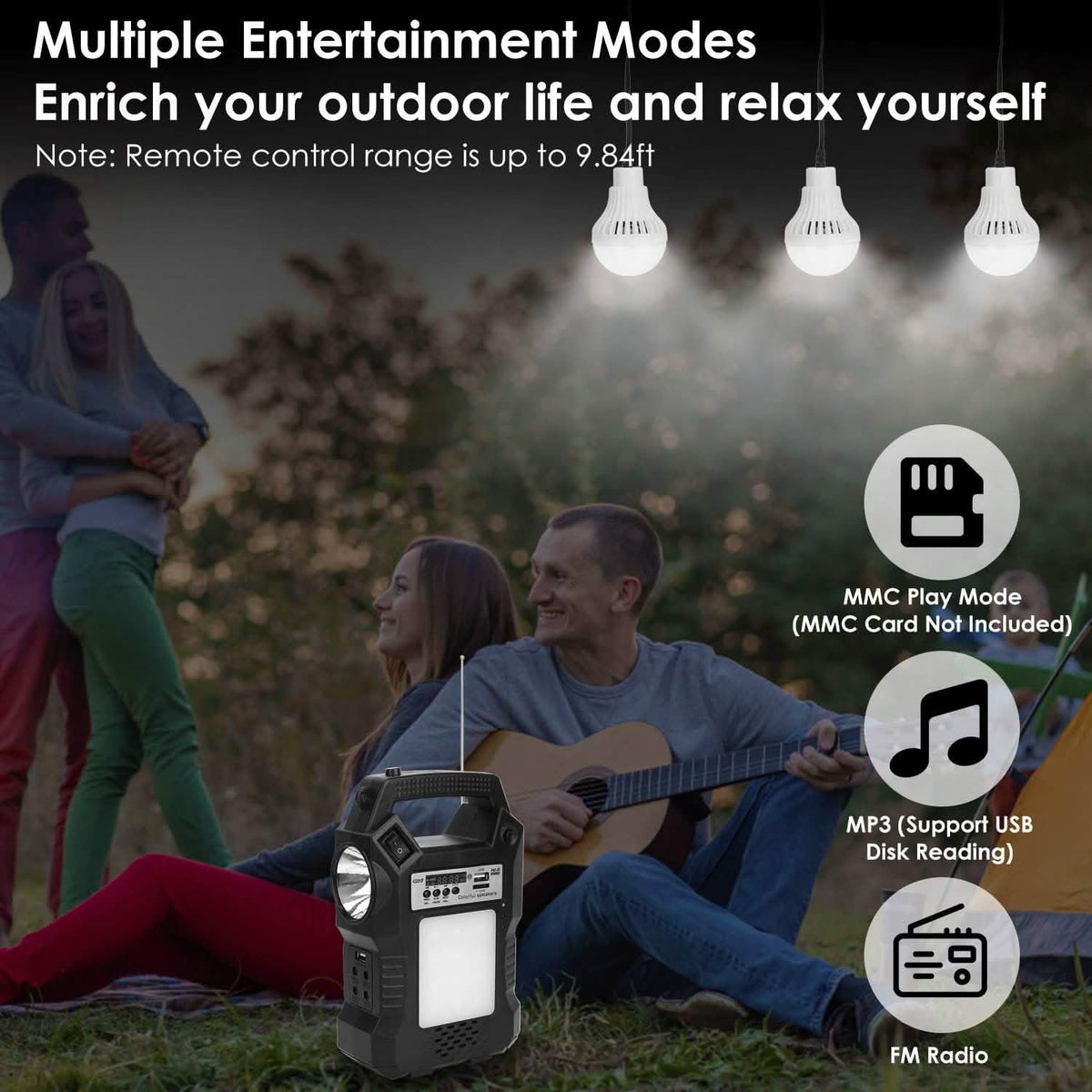 Portable Solar Power Station with Flashlight and 3 Lighting Bulbs Outdoor Recreation - Tophatter Daily Deals