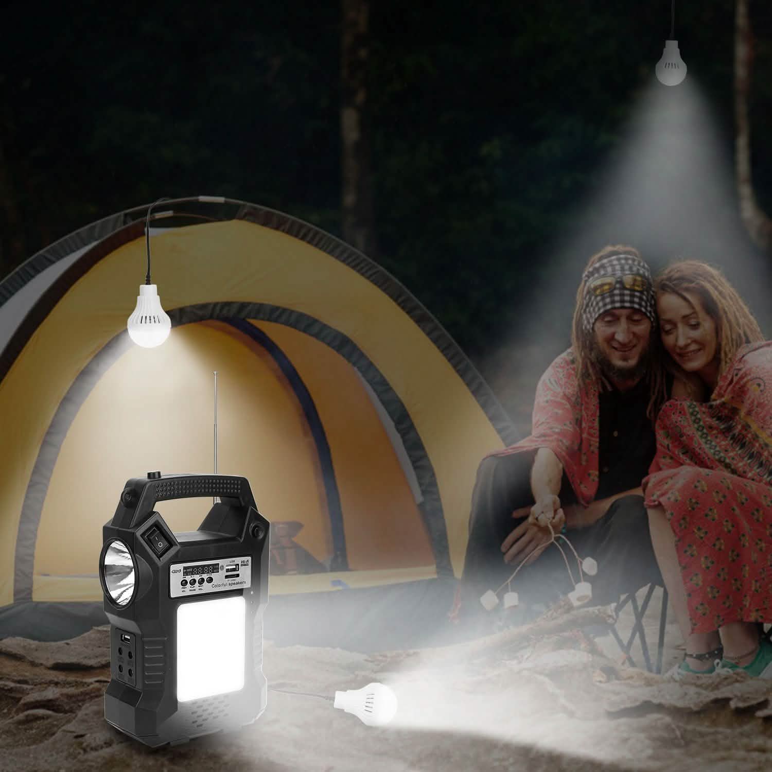 Portable Solar Power Station with Flashlight and 3 Lighting Bulbs Outdoor Recreation - Tophatter Daily Deals