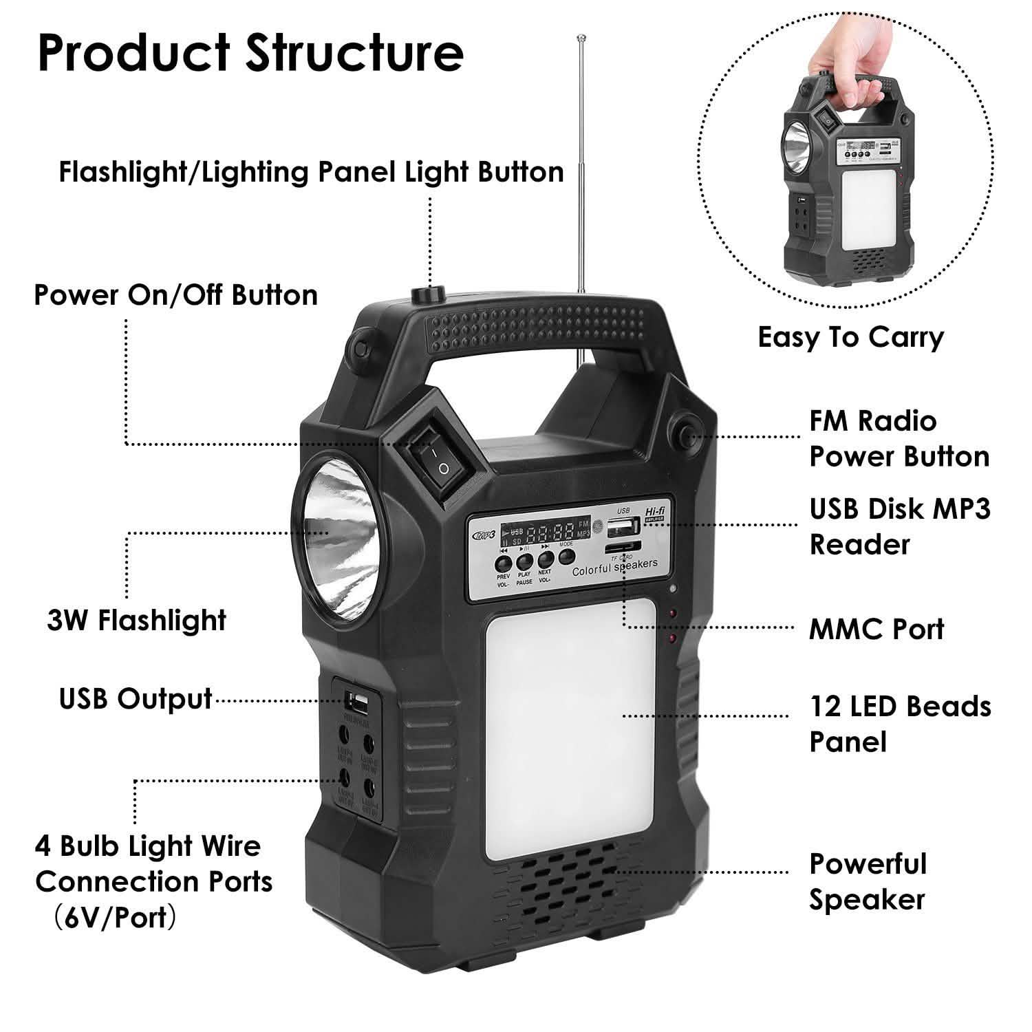 Portable Solar Power Station with Flashlight and 3 Lighting Bulbs Outdoor Recreation - Tophatter Daily Deals