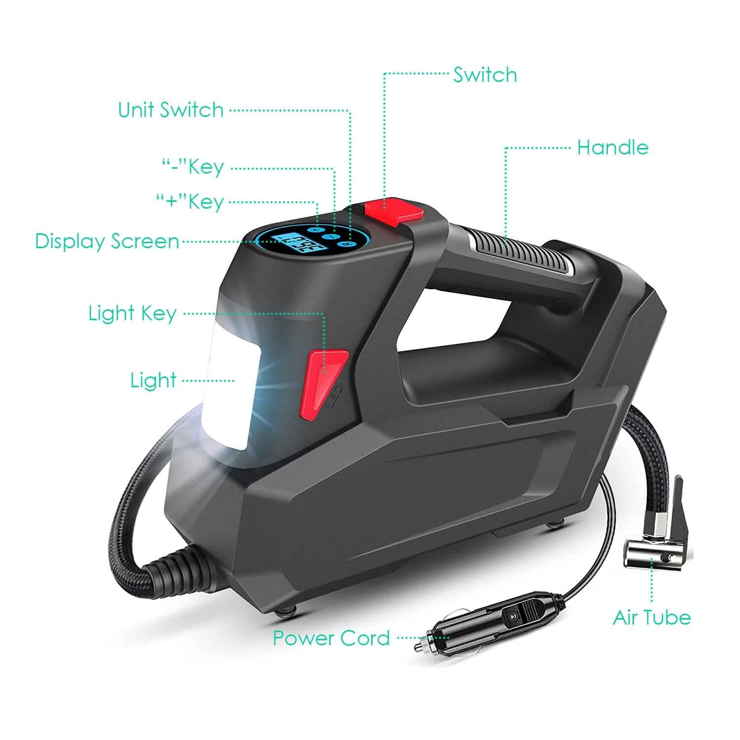 Portable Tire Inflator 120 PSI Maximum 90W Powered Tire Pump with Digital Display LED Automotive - Tophatter Daily Deals