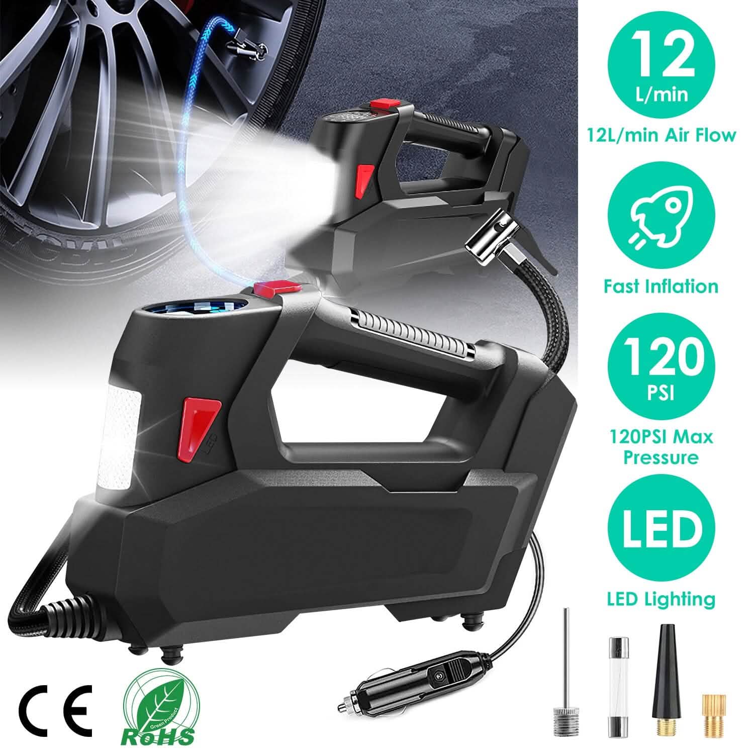 Portable Tire Inflator 120 PSI Maximum 90W Powered Tire Pump with Digital Display LED Automotive - Tophatter Daily Deals