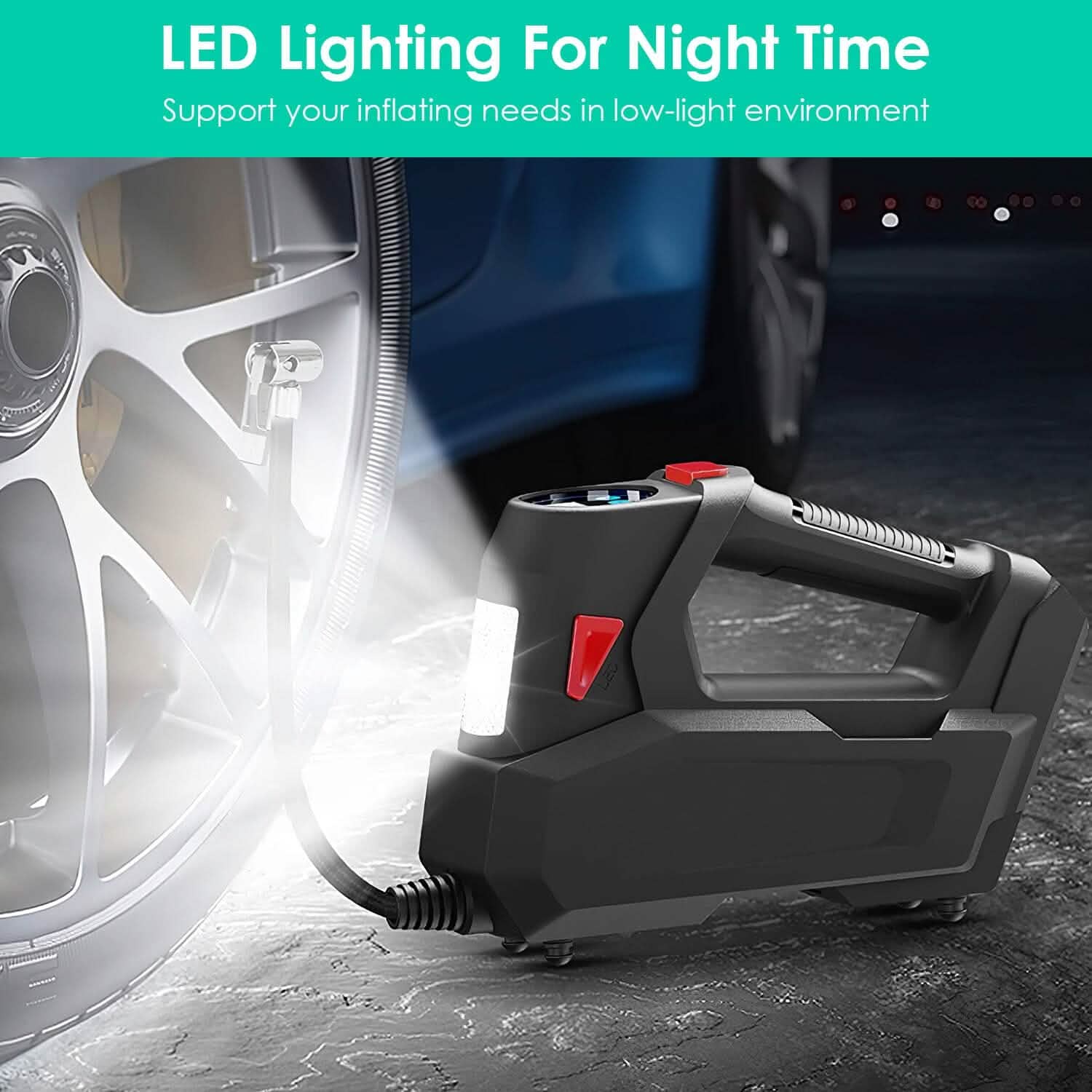 Portable Tire Inflator 120 PSI Maximum 90W Powered Tire Pump with Digital Display LED Automotive - Tophatter Daily Deals