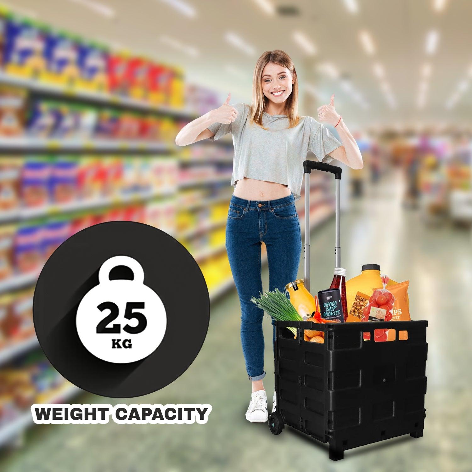 Folding Shopping Cart Trolley - 25kg Multipurpose Foldable Shopping Trolley Cart Handle Wheel Camping Caddy Boot Home - Tophatter Daily Deals