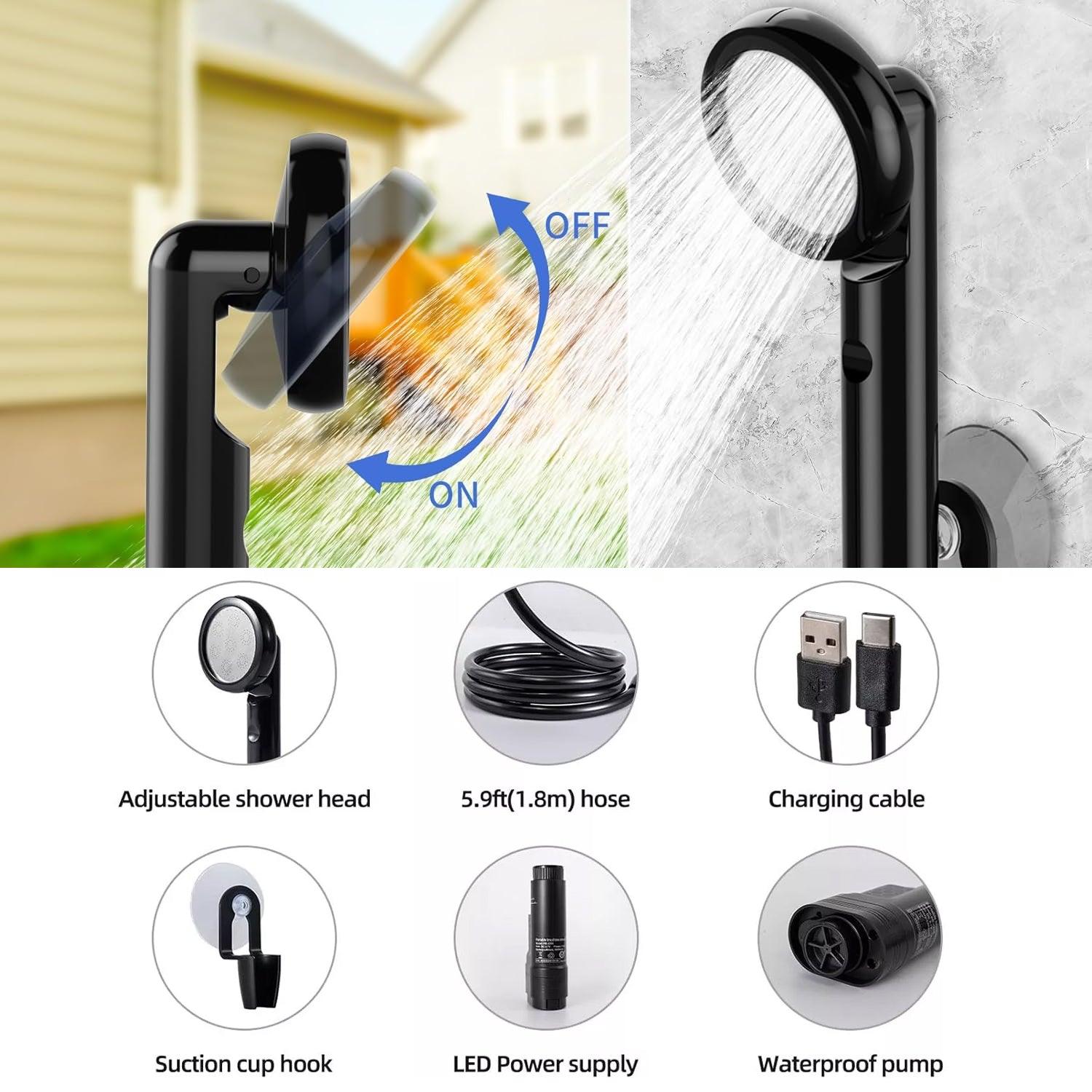 Rechargeable Camping Shower - 4000mAh Portable Electric Shower Pet Shower Home - Tophatter Daily Deals
