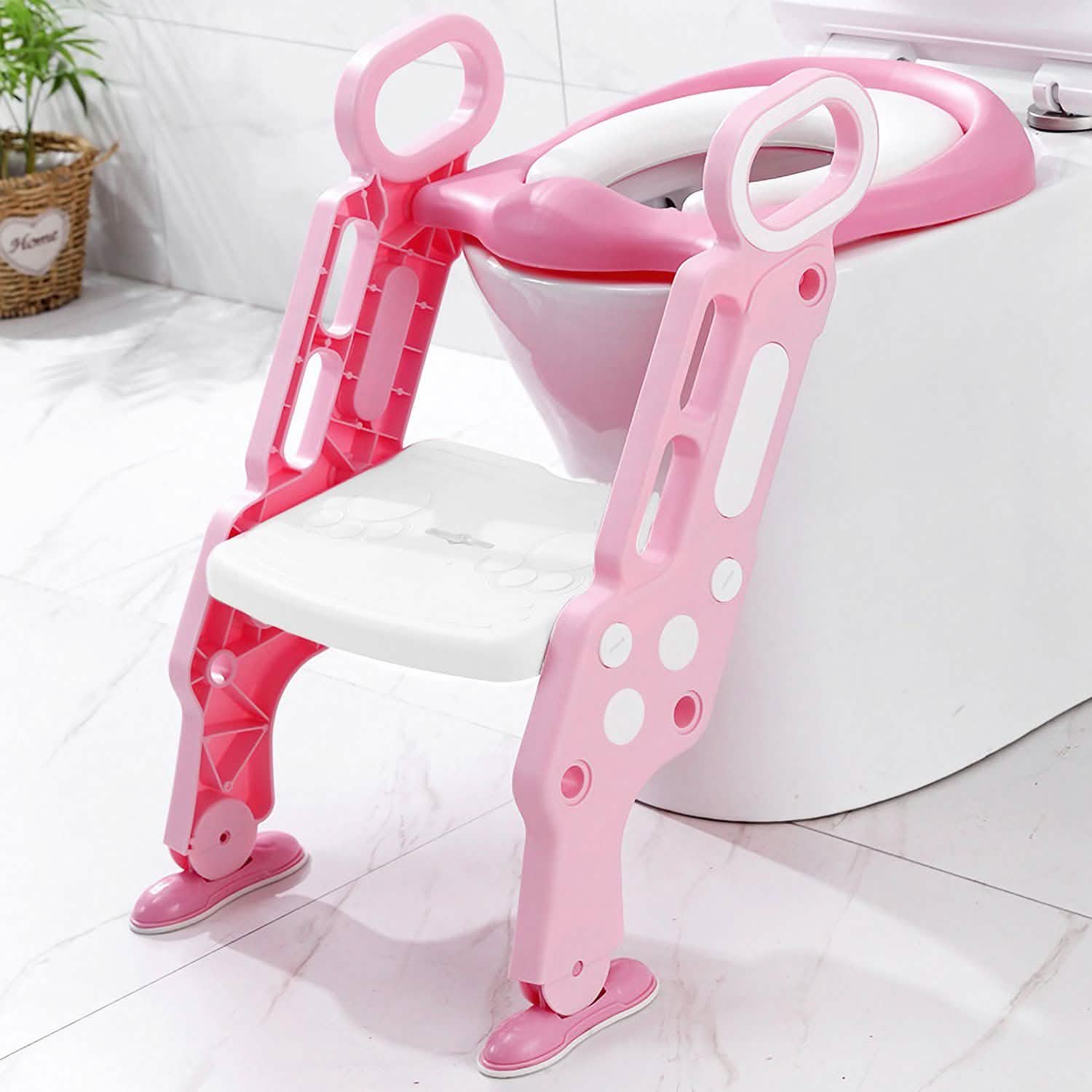 Potty Training Toilet Seat with Steps Pink White Baby Gear - Tophatter Daily Deals