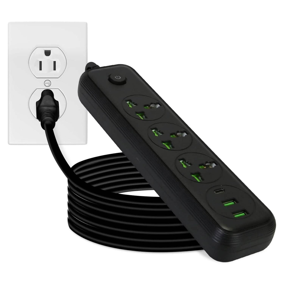 Power Strip with 5.9ft Extension Black 9-Port Batteries & Power Accessories - Tophatter Daily Deals