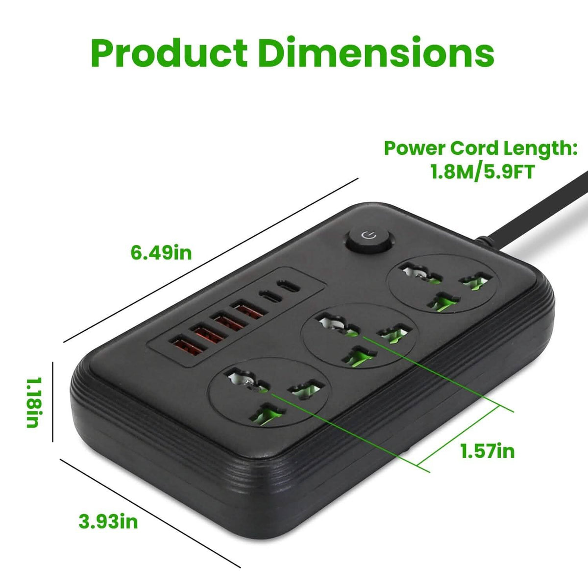 Power Strip with 5.9ft Extension Batteries & Power Accessories - Tophatter Daily Deals