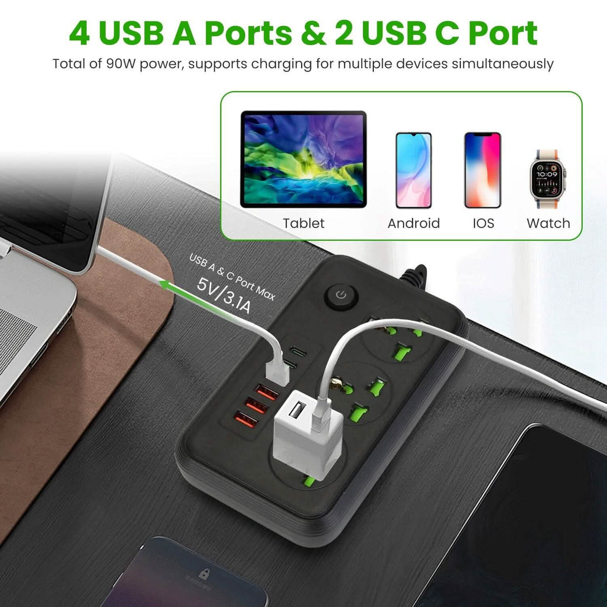 Power Strip with 5.9ft Extension Batteries & Power Accessories - Tophatter Daily Deals