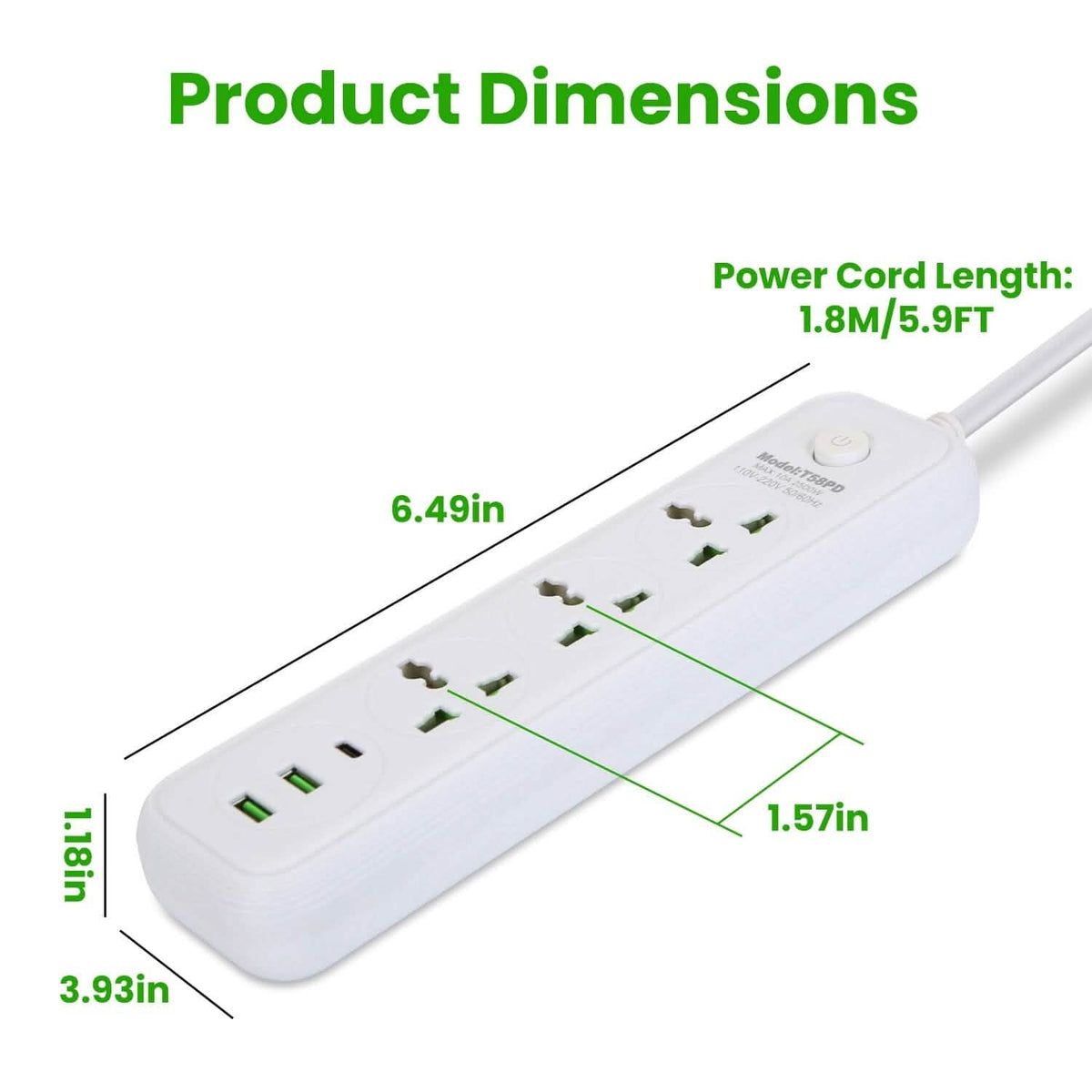 Power Strip with 5.9ft Extension Batteries & Power Accessories - Tophatter Daily Deals