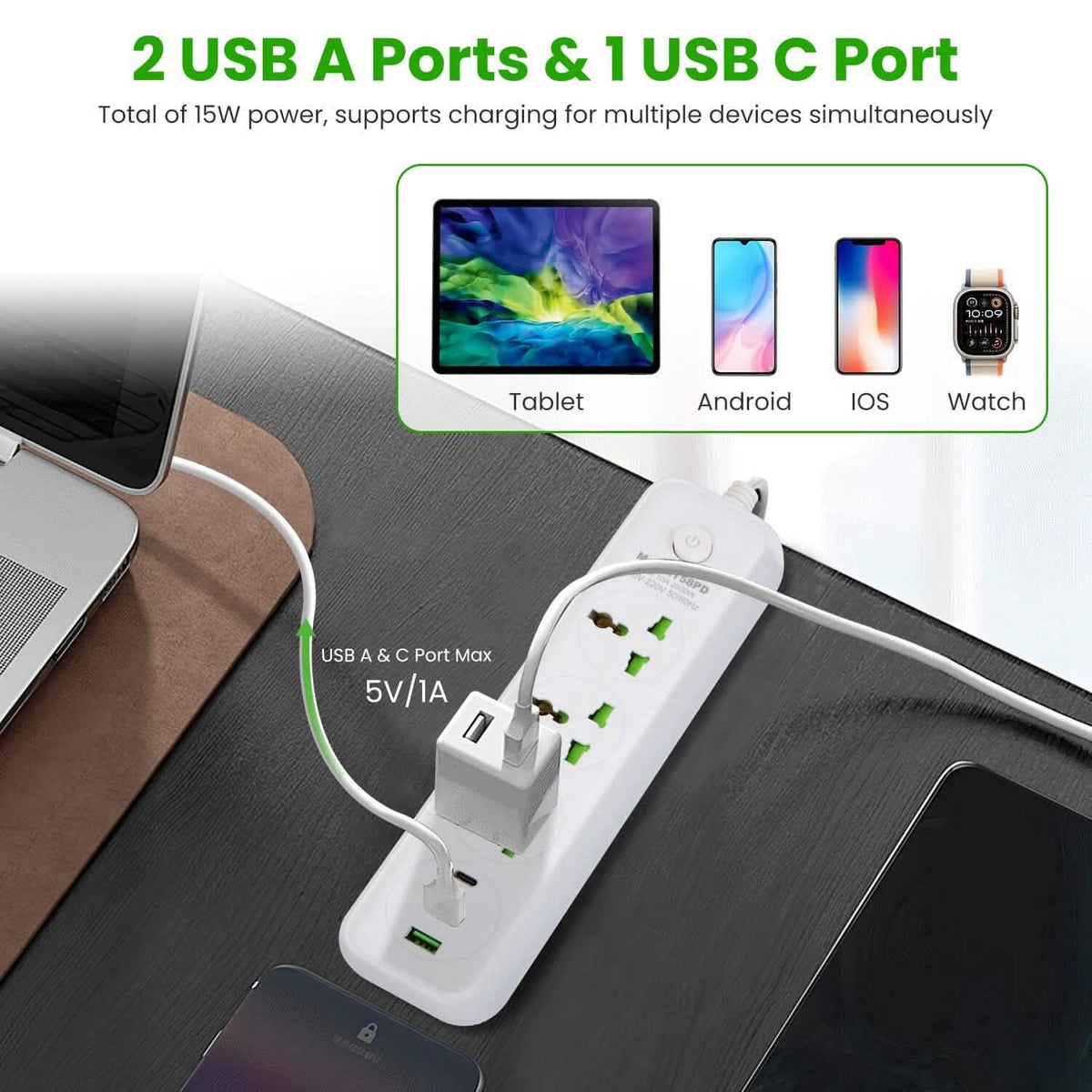 Power Strip with 5.9ft Extension Batteries & Power Accessories - Tophatter Daily Deals