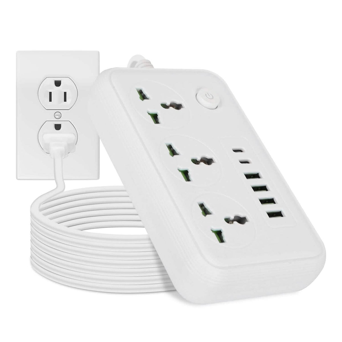 Power Strip with 5.9ft Extension White 6-Port Batteries & Power Accessories - Tophatter Daily Deals