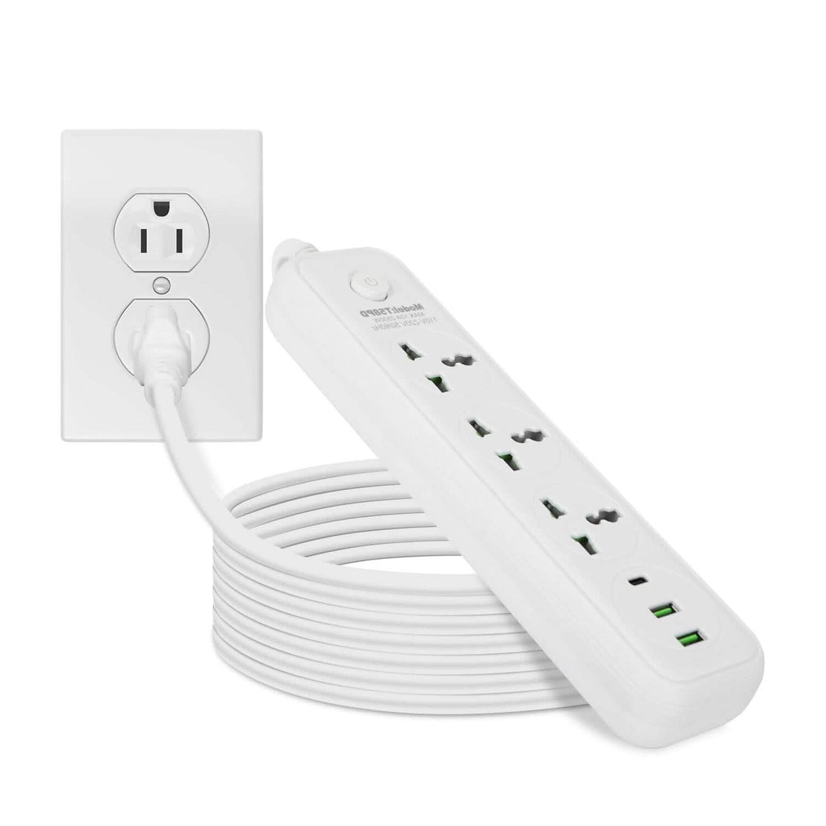 Power Strip with 5.9ft Extension White 9-Port Batteries & Power Accessories - Tophatter Daily Deals