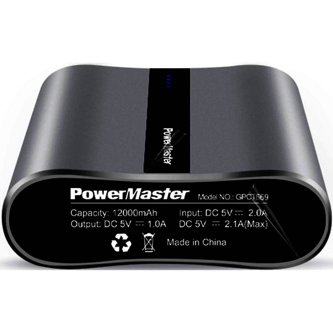 Powermaster 12000mAh Portable Charger with Dual USB Ports 3.1A Output Black Mobile Accessories - Tophatter Daily Deals
