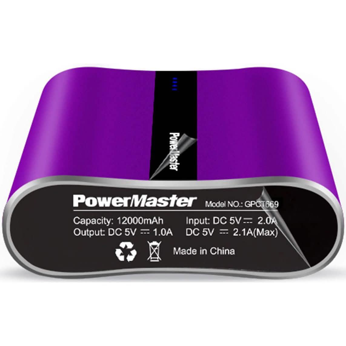 Powermaster 12000mAh Portable Charger with Dual USB Ports 3.1A Output Purple Mobile Accessories - Tophatter Daily Deals