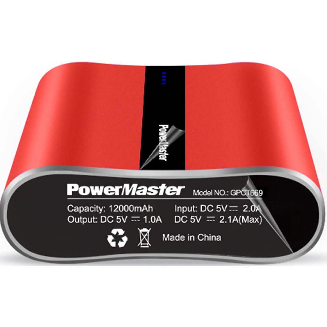 Powermaster 12000mAh Portable Charger with Dual USB Ports 3.1A Output Red Mobile Accessories - Tophatter Daily Deals