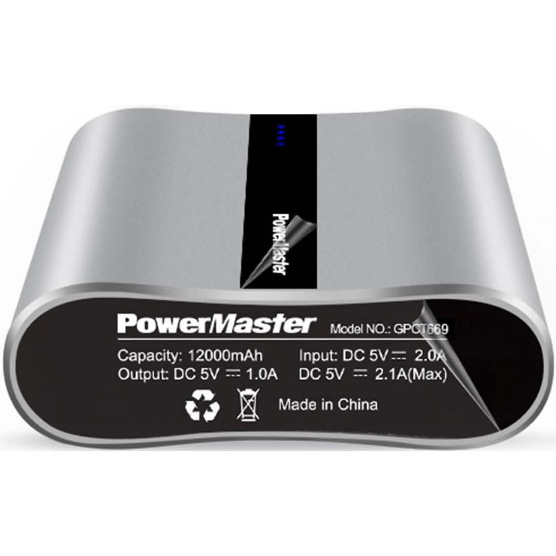 Powermaster 12000mAh Portable Charger with Dual USB Ports 3.1A Output Silver Mobile Accessories - Tophatter Daily Deals