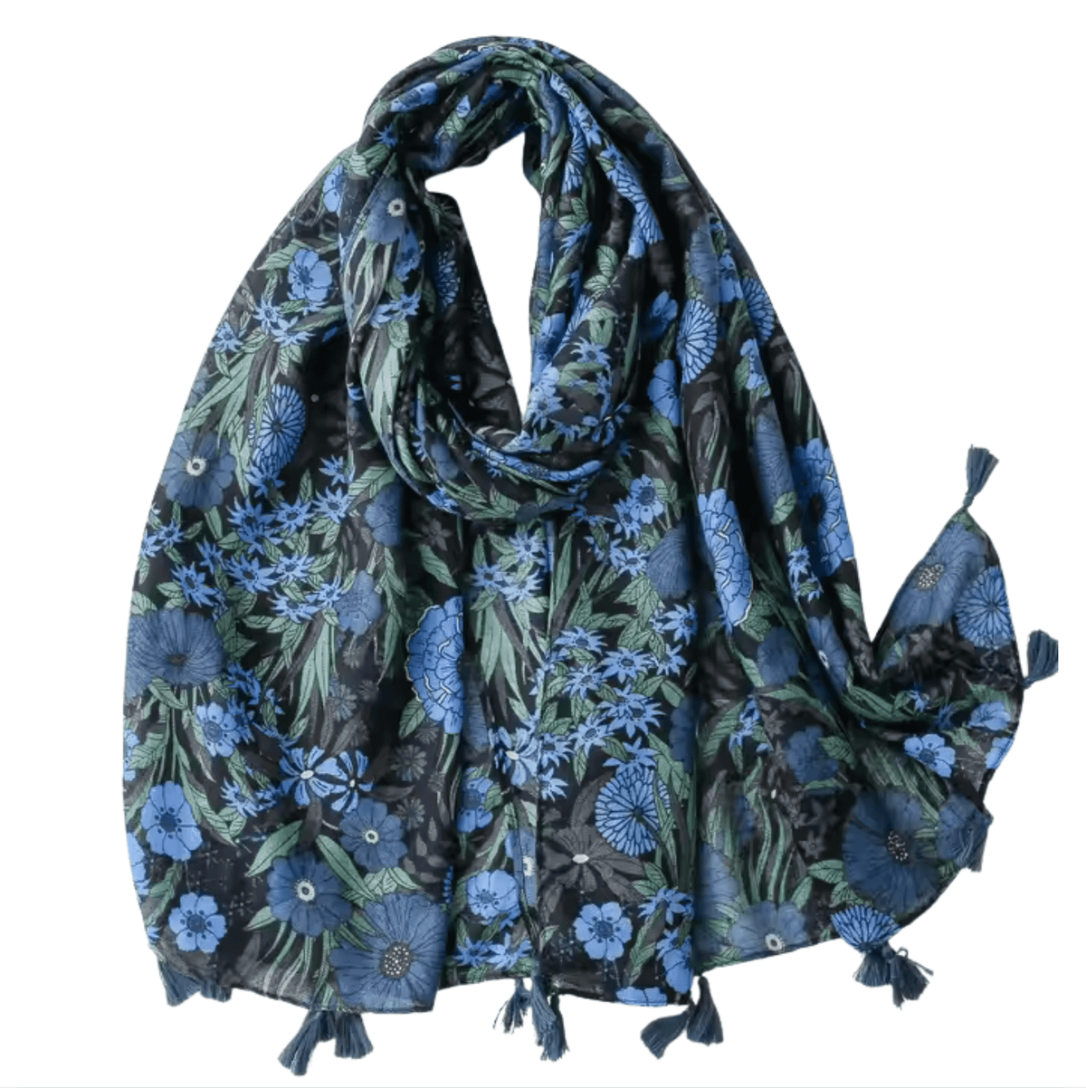 Midnight Bloom Floral Scarf with Tassel Accents Multi Scarves - Tophatter Daily Deals