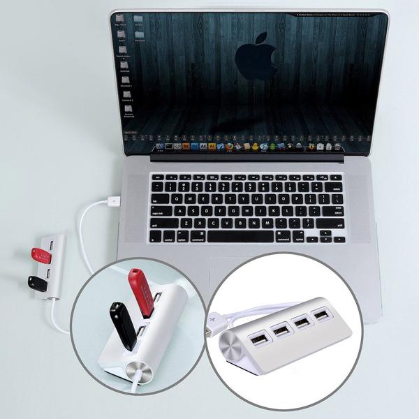 Premium 4 Port Aluminum USB Hub with 11-Inch Shielded Cable USB Hub - Tophatter Daily Deals