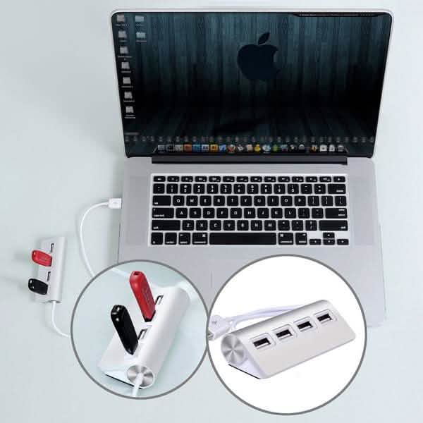 Premium 4 Port Aluminum USB Hub with 11-Inch Shielded Cable USB Hubs & Docking Stations - Tophatter Daily Deals