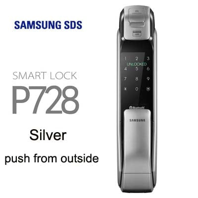 SAMSUNG SHP-DP728 Keyless BlueTooth Fingerprint PUSH PULL Two Way Digital Door Lock English Version Big Mortise Three Colors Silver Push - Tophatter Daily Deals