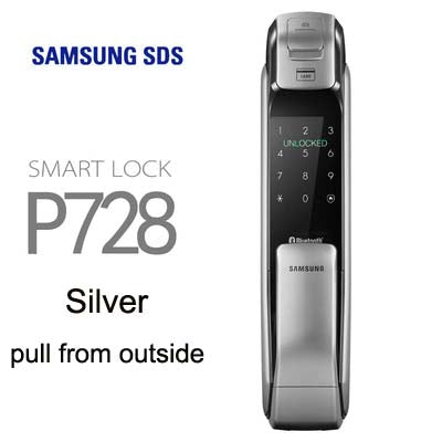 SAMSUNG SHP-DP728 Keyless BlueTooth Fingerprint PUSH PULL Two Way Digital Door Lock English Version Big Mortise Three Colors Silver Pull - Tophatter Daily Deals