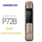 SAMSUNG SHP-DP728 Keyless BlueTooth Fingerprint PUSH PULL Two Way Digital Door Lock English Version Big Mortise Three Colors Gold Push - Tophatter Daily Deals