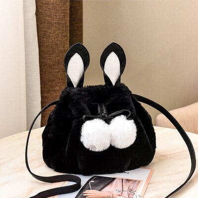 Plush Faux Fur Rabbit Bunny Bag Backpack Rucksack Handbag Black Animals - Tophatter Daily Deals