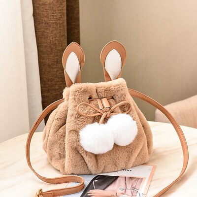 Plush Faux Fur Rabbit Bunny Bag Backpack Rucksack Handbag Beige Animals - Tophatter Daily Deals