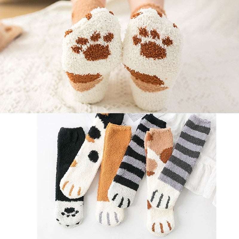 Fluffy Fuzzy Animal Cat Paw Print Socks Warm for Winter and Cold Weather Animals - Tophatter Daily Deals