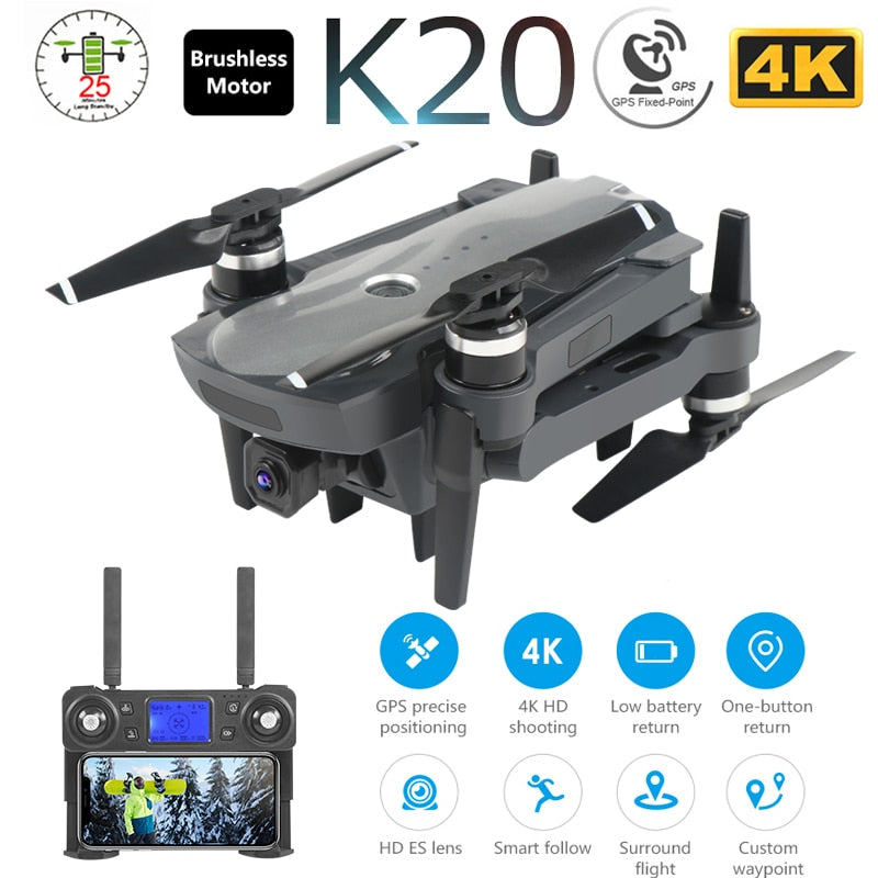K20 GPS Profissional Drone with 4K HD Camera ESC 5G WiFi FPV Brushless Control Distance 2000m RC Helicopter Quadrocopter Toys F8 - Tophatter Daily Deals