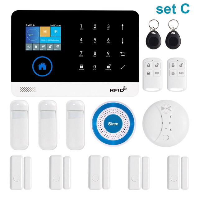 Awaywar Wireless WIFI GSM RFID TFT Security Alarm System kit APP Remote Control Burglar Touch Keyboard Smart Home Set C - Tophatter Daily Deals