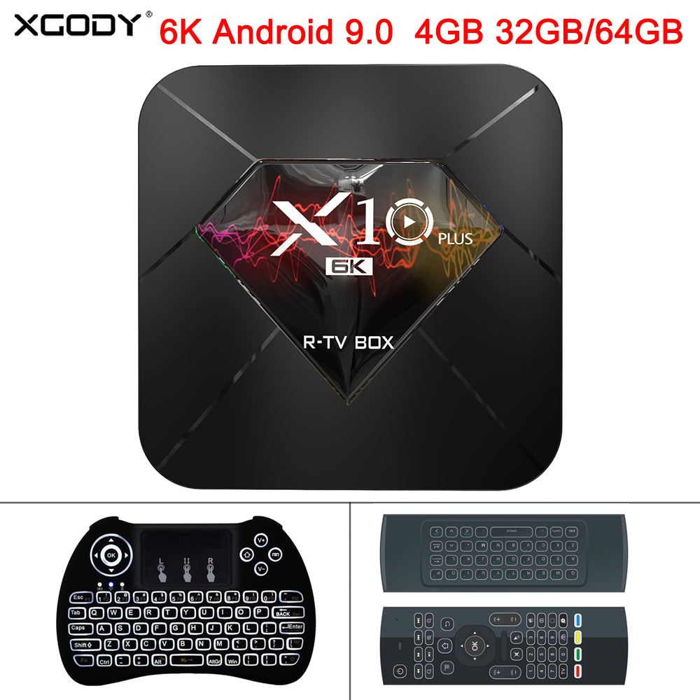 XGODY 2019 X10 Plus 6K Android 9.0 Smart TV Box Allwinner H6 Quad Core 4GB 32GB 64GB 2.4Ghz Wifi USB 3.0 H.265 Media Player Box - Tophatter Daily Deals