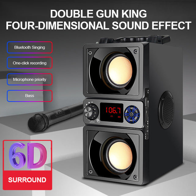 Portable Speaker Bluetooth 5.0 Outdoor Wireless 6D Surround Stereo FM Radio Microphone Support TF Card KTV Party Subwoofer With 1 Microphone - Tophatter Daily Deals