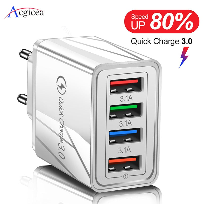 USB Charger Quick Charge 3.0 For Phone Adapter for iPhone XR Huawei Tablet Portable EU/US Plug Wall Mobile Charger Fast Charging - Tophatter Daily Deals