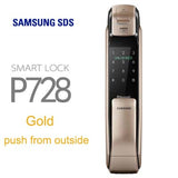 SAMSUNG SHP-DP728 Keyless BlueTooth Fingerprint PUSH PULL Two Way Digital Door Lock English Version Big Mortise gold push - Tophatter Daily Deals