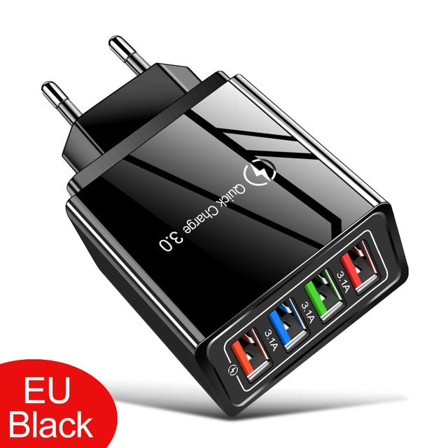 USB Charger Quick Charge 3.0 For Phone Adapter for iPhone XR Huawei Tablet Portable EU/US Plug Wall Mobile Charger Fast Charging Full Black - Tophatter Daily Deals