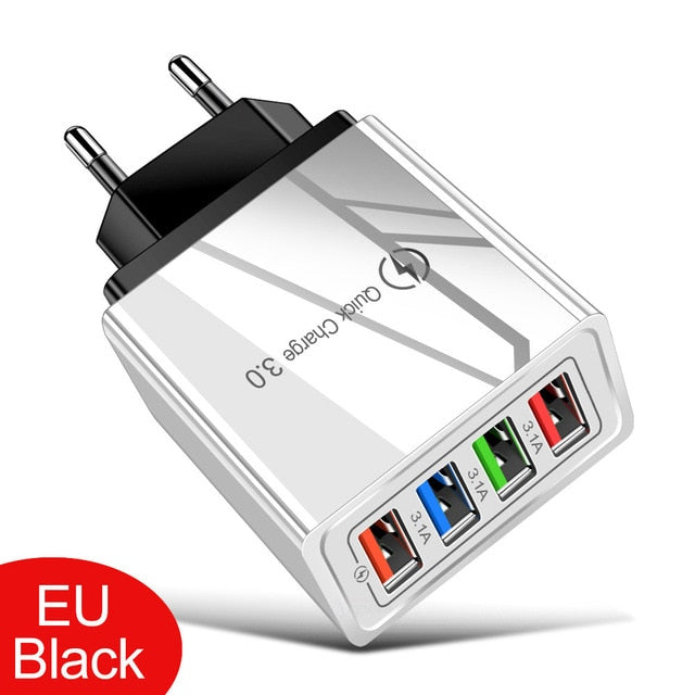 USB Charger Quick Charge 3.0 For Phone Adapter for iPhone XR Huawei Tablet Portable EU/US Plug Wall Mobile Charger Fast Charging Half Black - Tophatter Daily Deals