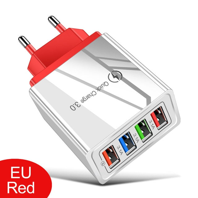 USB Charger Quick Charge 3.0 For Phone Adapter for iPhone XR Huawei Tablet Portable EU/US Plug Wall Mobile Charger Fast Charging Red - Tophatter Daily Deals