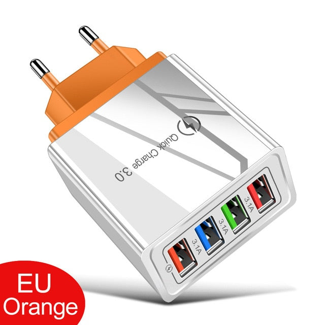 USB Charger Quick Charge 3.0 For Phone Adapter for iPhone XR Huawei Tablet Portable EU/US Plug Wall Mobile Charger Fast Charging Orange - Tophatter Daily Deals