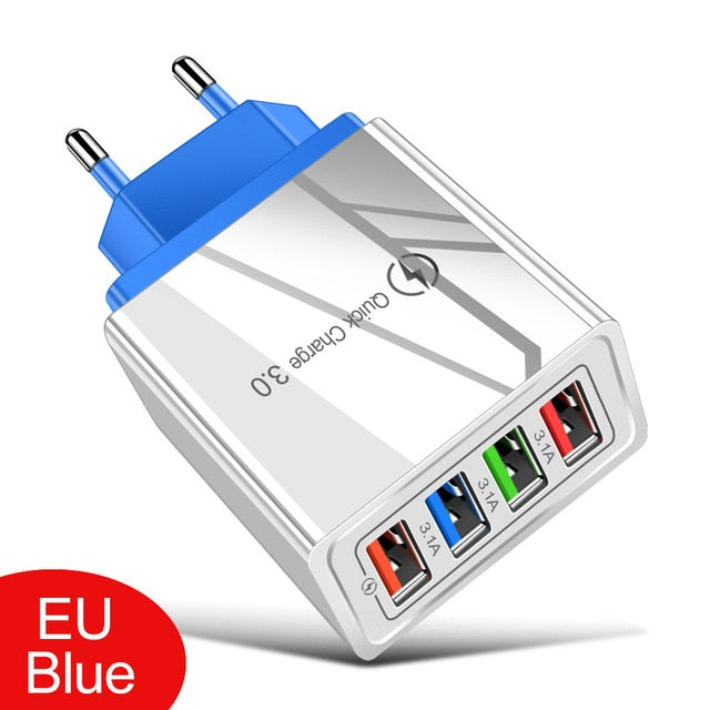 USB Charger Quick Charge 3.0 For Phone Adapter for iPhone XR Huawei Tablet Portable EU/US Plug Wall Mobile Charger Fast Charging Blue - Tophatter Daily Deals