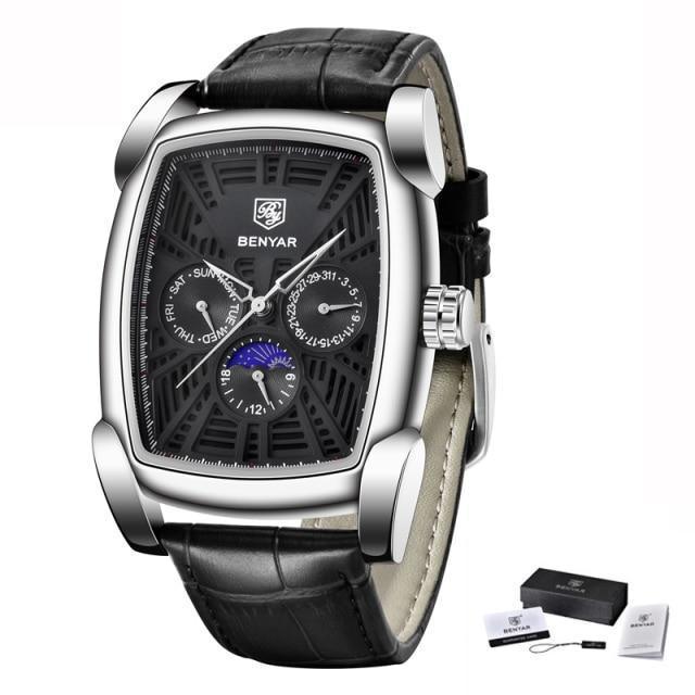 Square Luxury Mens Watch Analog Waterproof Quartz Sport Stylish Leather Strap Wrist Watch Business Design For Men Black Silver Watches - Tophatter Daily Deals