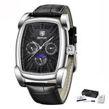 Square Luxury Mens Watch Analog Waterproof Quartz Sport Stylish Leather Strap Wrist Watch Business Design For Men Black Silver Watches - Tophatter Daily Deals