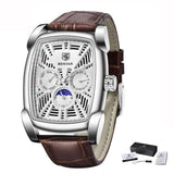 Square Luxury Mens Watch Analog Waterproof Quartz Sport Stylish Leather Strap Wrist Watch Business Design For Men Brown Silver Watches - Tophatter Daily Deals