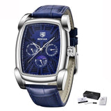 Square Luxury Mens Watch Analog Waterproof Quartz Sport Stylish Leather Strap Wrist Watch Business Design For Men Blue Silver Watches - Tophatter Daily Deals