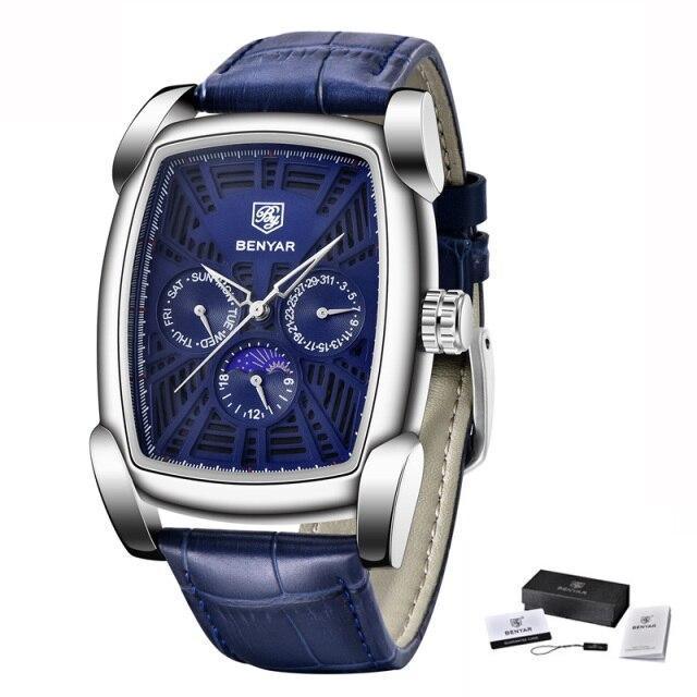 Square Luxury Mens Watch Analog Waterproof Quartz Sport Stylish Leather Strap Wrist Watch Business Design For Men Blue Silver Watches - Tophatter Daily Deals