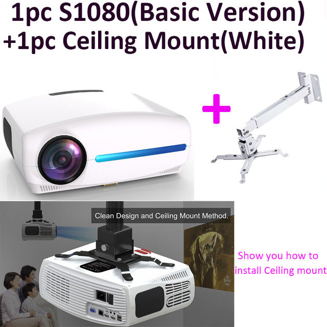Smartldea 1080P 4K Full HD Projector,Android 9.0 Optional,1920x1080P Resolution 6500lumen,LED Proyector Home Theater,3D Beamer Basic and Mount - Tophatter Daily Deals