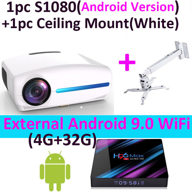 Smartldea 1080P 4K Full HD Projector,Android 9.0 Optional,1920x1080P Resolution 6500lumen,LED Proyector Home Theater,3D Beamer Android and Mount - Tophatter Daily Deals