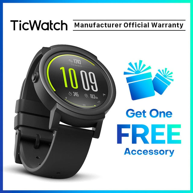 TicWatch E Smart Watch Bluetooth GPS Sport Watch iOS&Android Google Play IP67 Waterproof Long Battery Life Multi-language Default Title - Tophatter Daily Deals