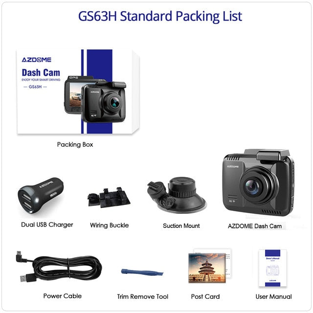 AZDOME Dash Cam GS63H 4K Built in GPS Speed Coordinates WiFi DVR Dual Lens Car Camera Dash Camera Night Vision Dashcam 24H Park GS63H-Standard-List - Tophatter Daily Deals